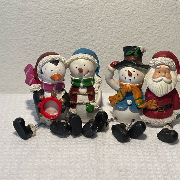 Holiday Christmas Santa/Snowman & Snowman/Penguin Spring Legged Shelf Sitter - Picture 2 of 9